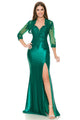 Vestido de noche de satén estilo sirena con corpiño bordado y chaqueta transparente de Lenovia 8175
