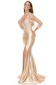 Vestido de noche de satén estilo sirena con corpiño bordado y chaqueta transparente de Lenovia 8175