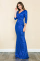 Sequin V-Neck Mermaid Evening Gown with 3/4 Sleeves Formal Dress By Lenovia 8186