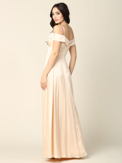 Off Shoulder Satin Evening Gown with Slit A-Line Formal Dress by Eva USA 3355