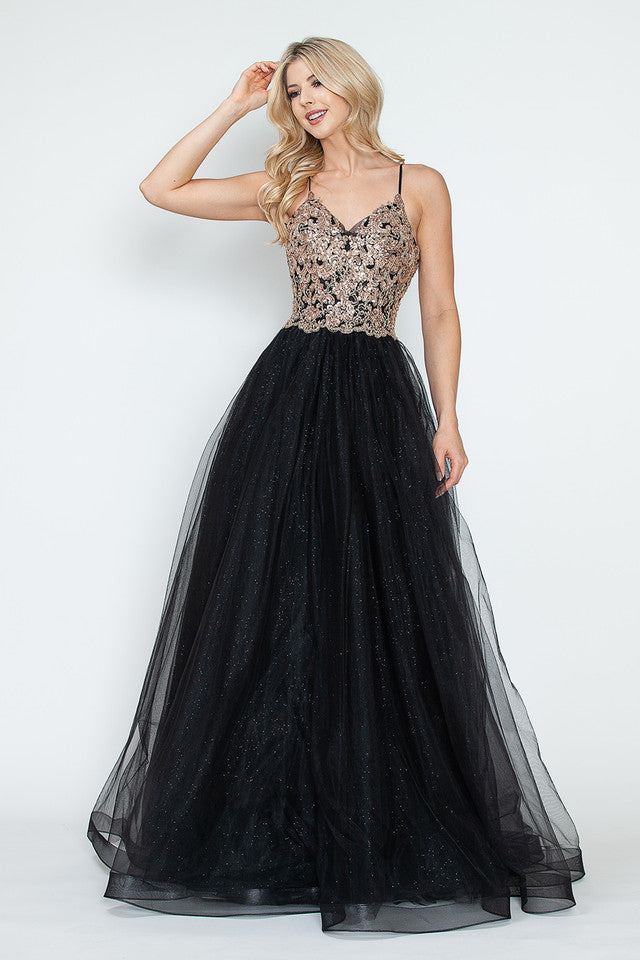 Vestido de noche formal de tul con escote en V y lentejuelas, corte A, sin mangas, con corpiño de encaje, de Lenovia 8236
