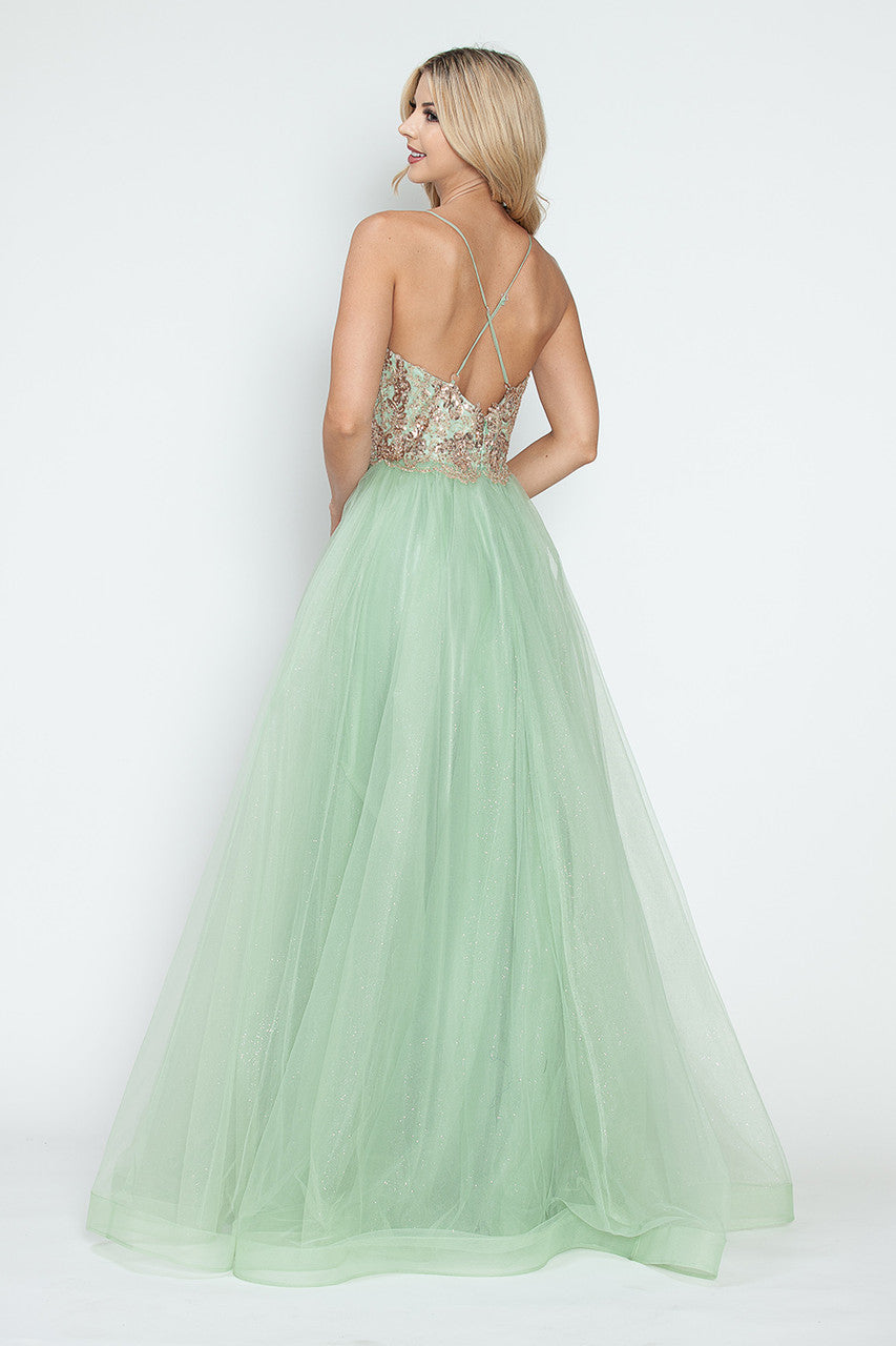 Vestido de noche formal de tul con escote en V y lentejuelas, corte A, sin mangas, con corpiño de encaje, de Lenovia 8236