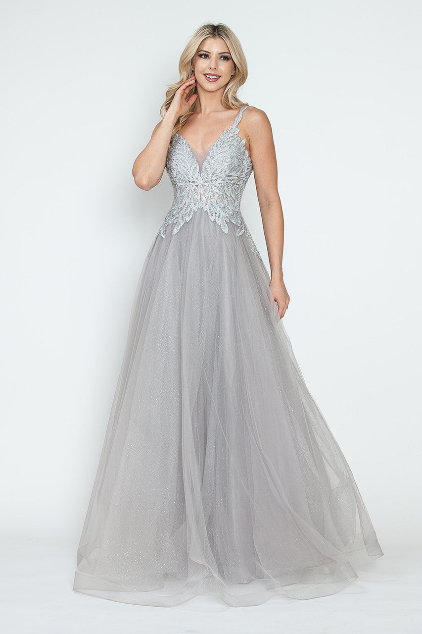 Vestido de fiesta y formal de tul brillante, corte A, con escote de cuentas y tirantes finos, de Lenovia 8319