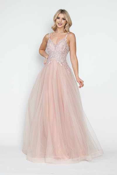 Glitter Tulle A-Line with Beaded Bodice Spaghetti Strap Prom & Formal Dress By Lenovia 8319