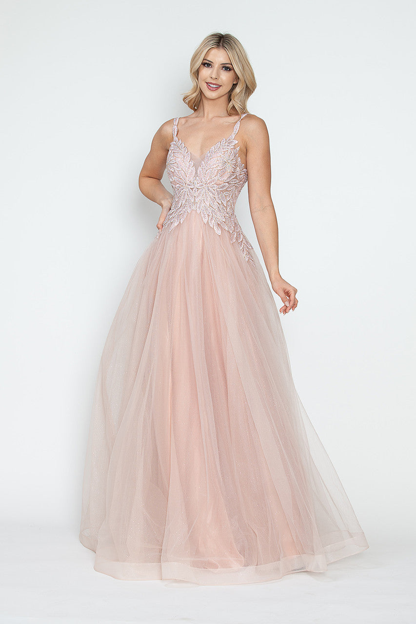 Vestido de fiesta y formal de tul brillante, corte A, con escote de cuentas y tirantes finos, de Lenovia 8319
