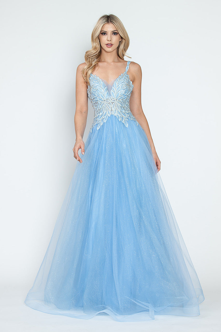 Vestido de fiesta y formal de tul brillante, corte A, con escote de cuentas y tirantes finos, de Lenovia 8319