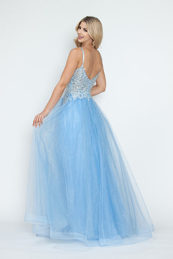 Glitter Tulle A-Line with Beaded Bodice Spaghetti Strap Prom & Formal Dress By Lenovia 8319