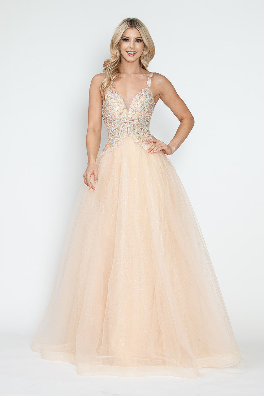 Vestido de fiesta y formal de tul brillante, corte A, con escote de cuentas y tirantes finos, de Lenovia 8319