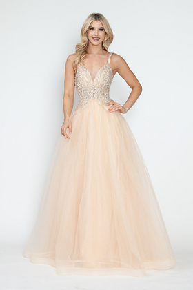 Glitter Tulle A-Line with Beaded Bodice Spaghetti Strap Prom & Formal Dress By Lenovia 8319