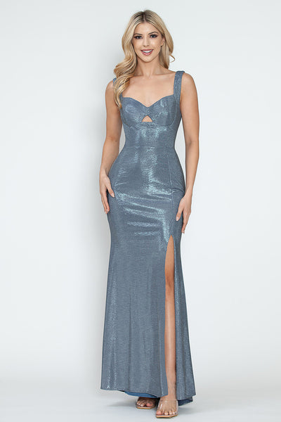 Shimmer Cutout Bodice Sleeveless Formal Corset Dress with Lace-Up Back and High Slit By Lenovia 5315