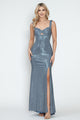 Shimmer Cutout Bodice Sleeveless Formal Corset Dress with Lace-Up Back and High Slit By Lenovia 5315