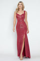 Shimmer Cutout Bodice Sleeveless Formal Corset Dress with Lace-Up Back and High Slit By Lenovia 5315