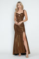 Shimmer Cutout Bodice Sleeveless Formal Corset Dress with Lace-Up Back and High Slit By Lenovia 5315