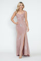 Shimmer Cutout Bodice Sleeveless Formal Corset Dress with Lace-Up Back and High Slit By Lenovia 5315