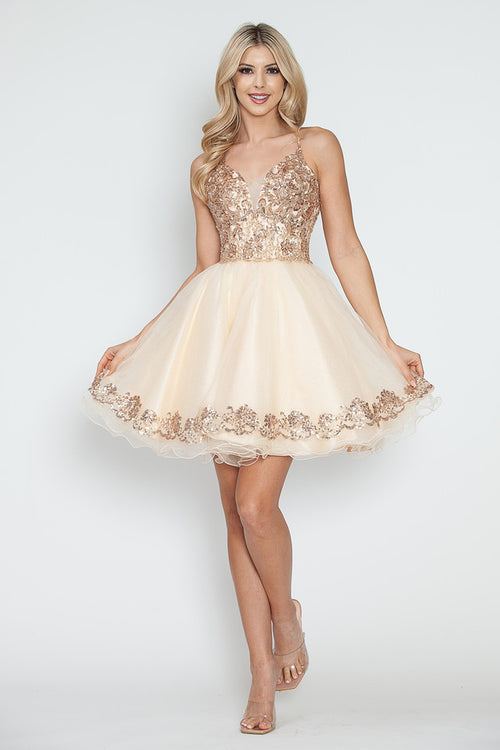 Sequin Short Tulle Homecoming Dress with Spaghetti Straps By Lenovia 8238