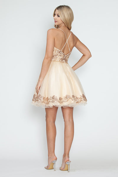 Sequin Short Tulle Homecoming Dress with Spaghetti Straps By Lenovia 8238