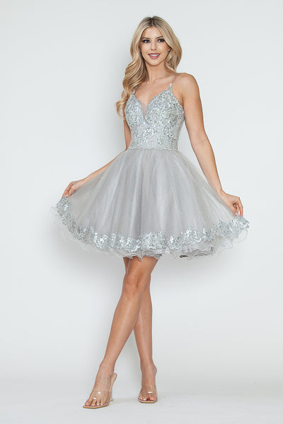 Sequin Short Tulle Homecoming Dress with Spaghetti Straps By Lenovia 8238
