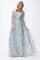 Embroidered A-Line Mother of the Bride Gown with Sheer 3/4 Sleeves By Lenovia 8356