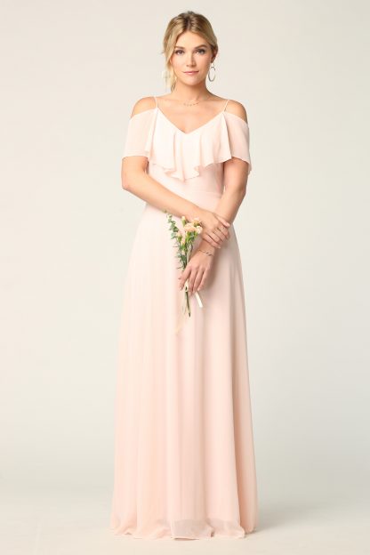 Cold Shoulder Chiffon Maxi Dress with Ruffle Overlay by Eva USA 3263