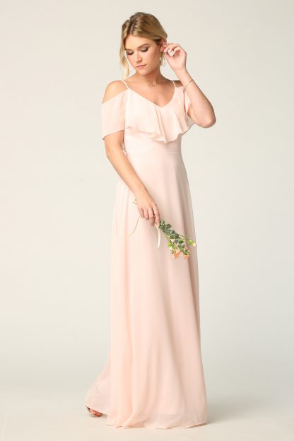 Cold Shoulder Chiffon Maxi Dress with Ruffle Overlay by Eva USA 3263
