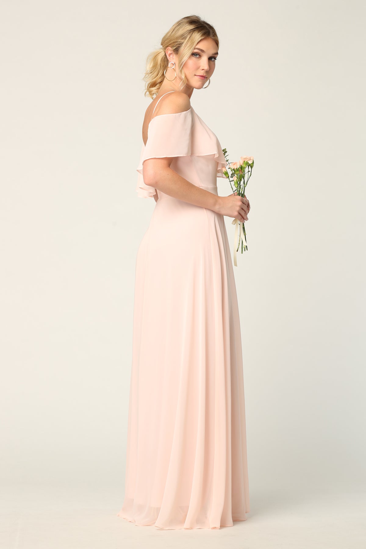Cold Shoulder Chiffon Maxi Dress with Ruffle Overlay by Eva USA 3263