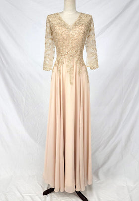 Chicas J070 Bridal Gold A-Line Floor-Length Sequin Embroidered Chiffon Dress