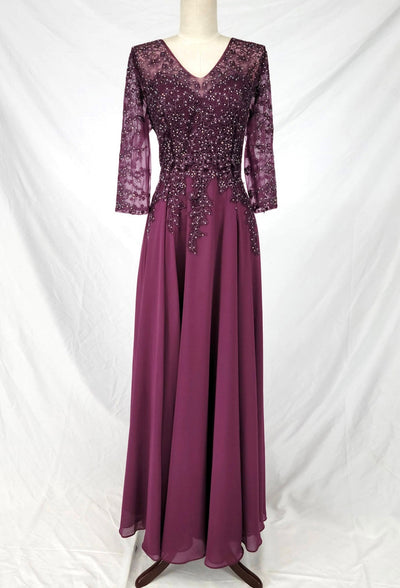 Chicas J070 Bridal Gold A-Line Floor-Length Sequin Embroidered Chiffon Dress