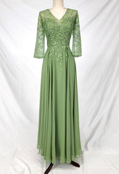 Chicas J070 Bridal Gold A-Line Floor-Length Sequin Embroidered Chiffon Dress