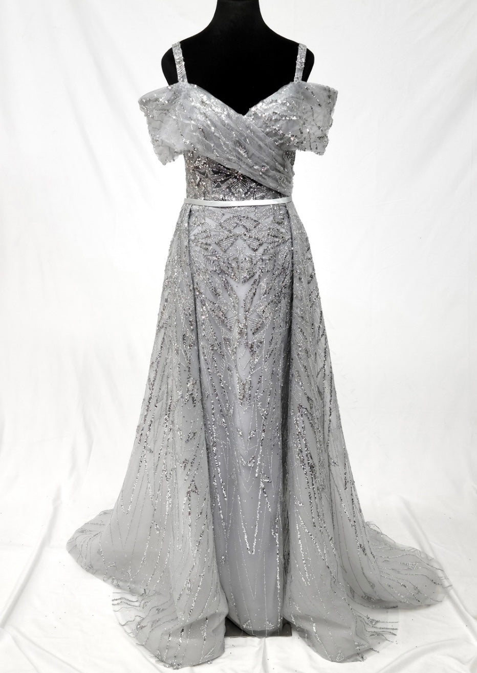 Chicas 17990 Romantic Evening A-Line Floor-Length Sequin Shimmer Satin Dress