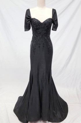 Chicas J066 Printed Evening Black Mermaid Sweetheart Fabric Dress