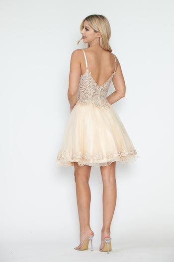 Short Tulle Homecoming Dress with Sequin Lace Bodice Fit & Flare Cocktail Party Dress By Lenovia 8234
