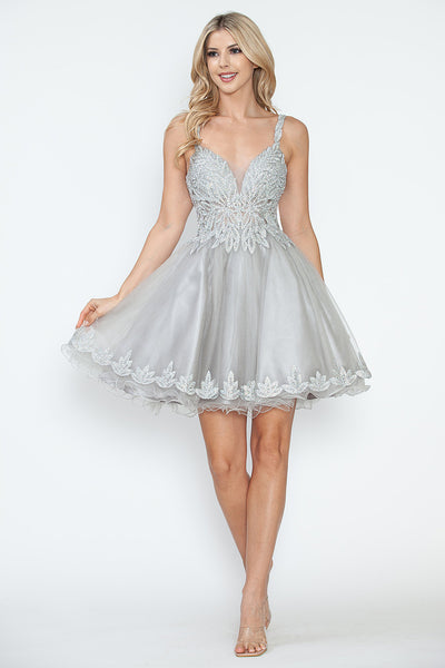 Clearance Blush & Silver Size L Homecoming Tulle with Sequin Lace Bodice Fit & Flare Cocktail Party Dress By Lenovia 8234