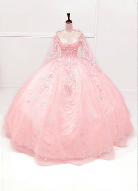 Chicas HF3118 Romantic Printed Pink BallDress Sweetheart Floral Tulle Dress