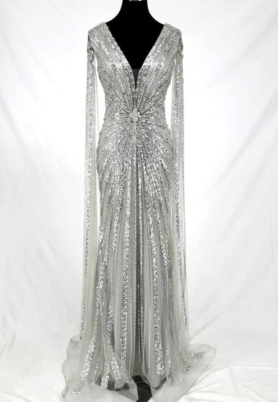 Chicas C840 Evening Black Floor-Length Sequin Shimmer Fabric Dress