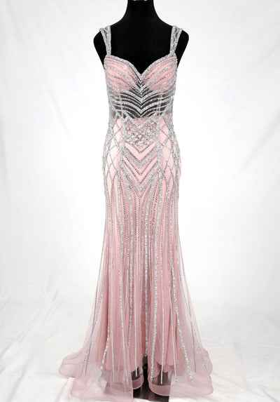 Chicas C835 Evening Silver Mermaid Sweetheart Floor-Length Tulle Dress