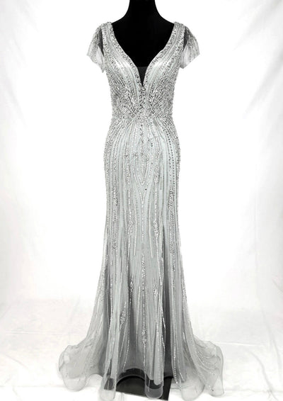 Chicas C832 Bridal Champagne Floor-Length Sequin Shimmer Lace Dress