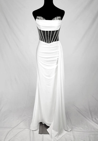 Chicas C367 Elegant Evening Black Strapless Floor-Length Corset Satin Dress