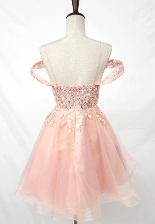 Chicas C359 Romantic Printed Formal Blush Illusion Floral Tulle Dress