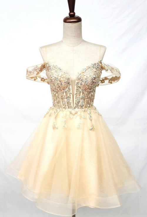 Chicas C359 Romantic Printed Formal Blush Illusion Floral Tulle Dress