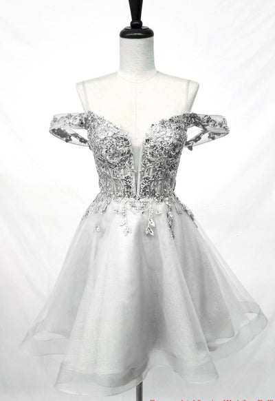 Chicas C359 Romantic Printed Formal Blush Illusion Floral Tulle Dress
