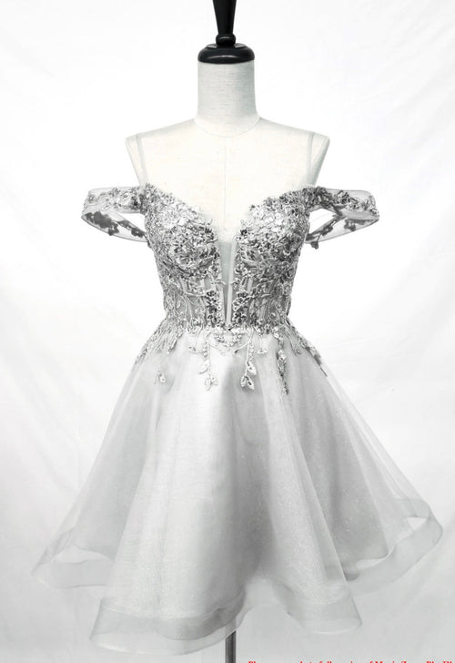 Chicas C359 Romantic Printed Formal Blush Illusion Floral Tulle Dress