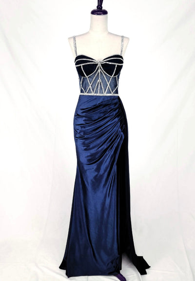 Chicas C368 Glam Evening Black Sweetheart Floor-Length Corset Satin Dress
