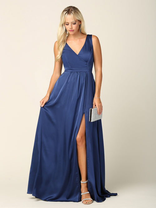 Eva USA 3423 Long Formal Sleeveless Satin Bridesmaids Dress