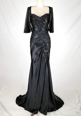Chicas C364 Elegant Bridal Black Sweetheart Floor-Length Sequin Satin Dress