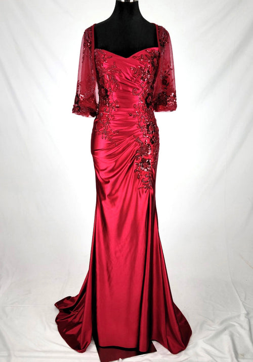Chicas C364 Elegant Bridal Black Sweetheart Floor-Length Sequin Satin Dress