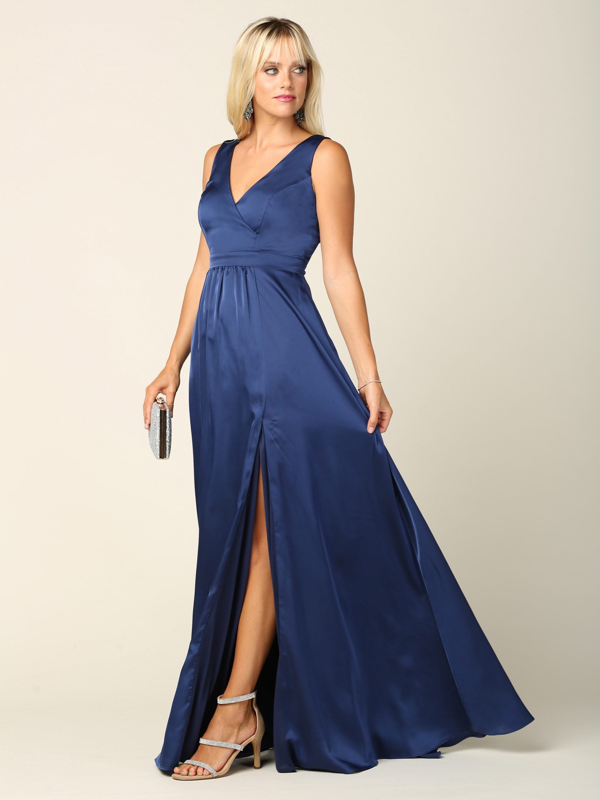 Eva USA 3423 Long Formal Sleeveless Satin Bridesmaids Dress