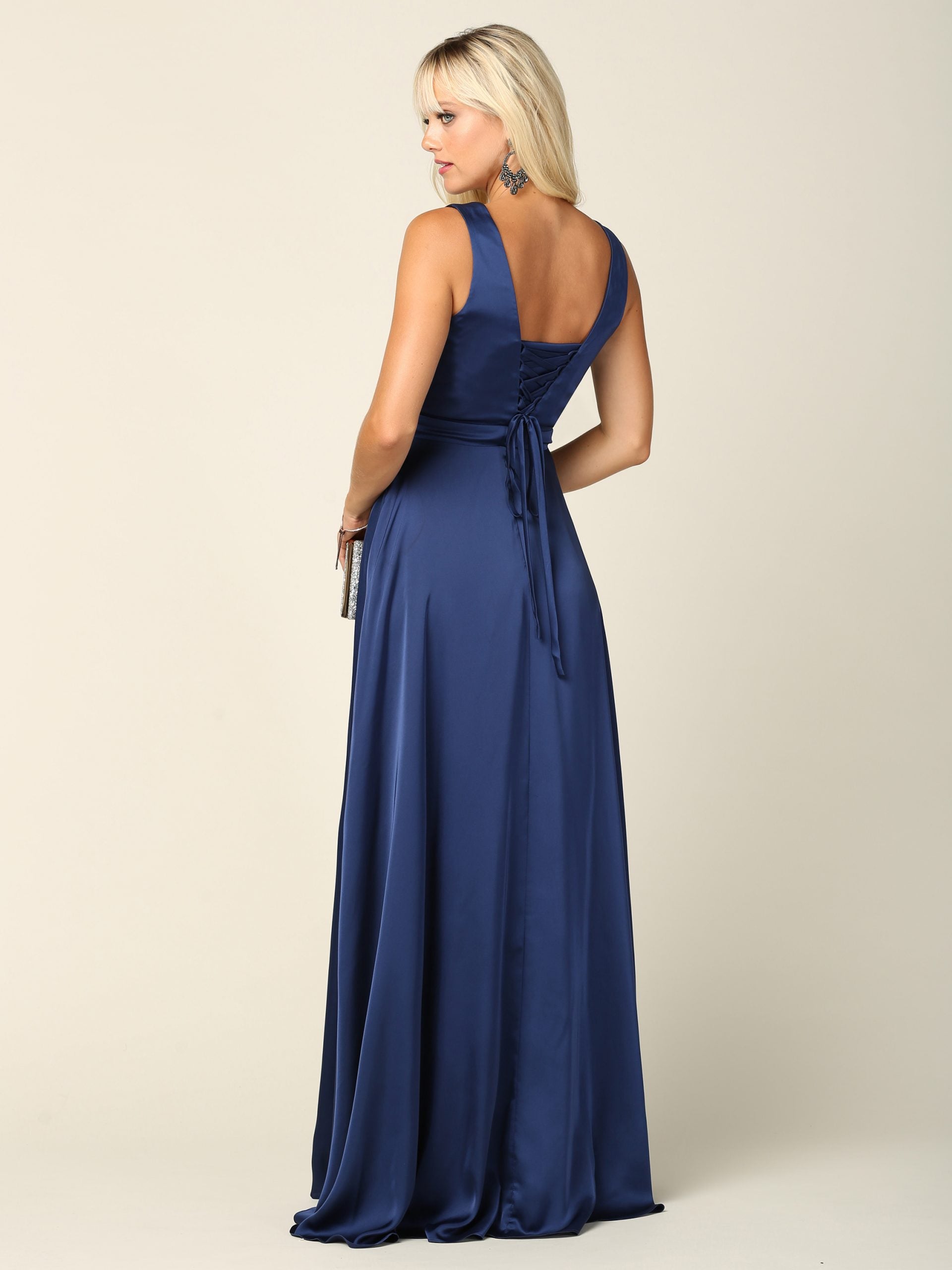 Eva USA 3423 Long Formal Sleeveless Satin Bridesmaids Dress