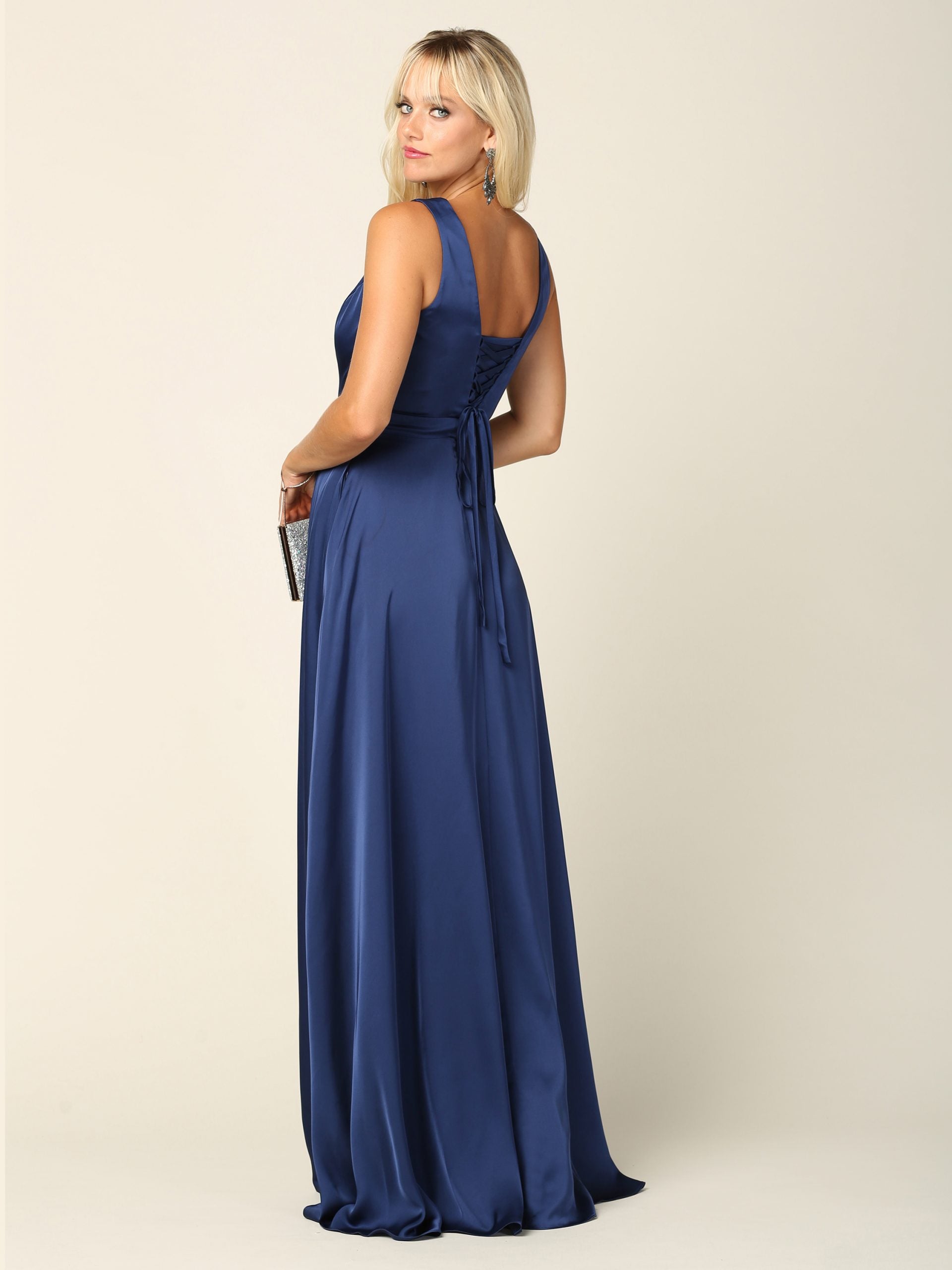 Eva USA 3423 Long Formal Sleeveless Satin Bridesmaids Dress