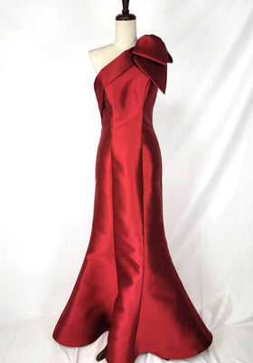 Chicas DM8690 Elegant Evening Red Mermaid One-Shoulder Bow Satin Dress
