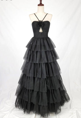 Chicas C837 Romantic Printed Evening Black Sweetheart Floral Tulle Dress